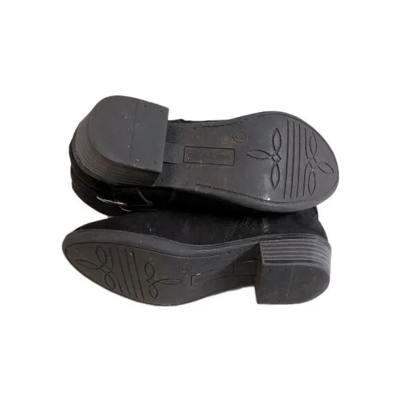 SO Samanthaa Girls Black Faux Suede Ankle Boots Size 3 Laser Cut Floral... - Picture 8 of 9